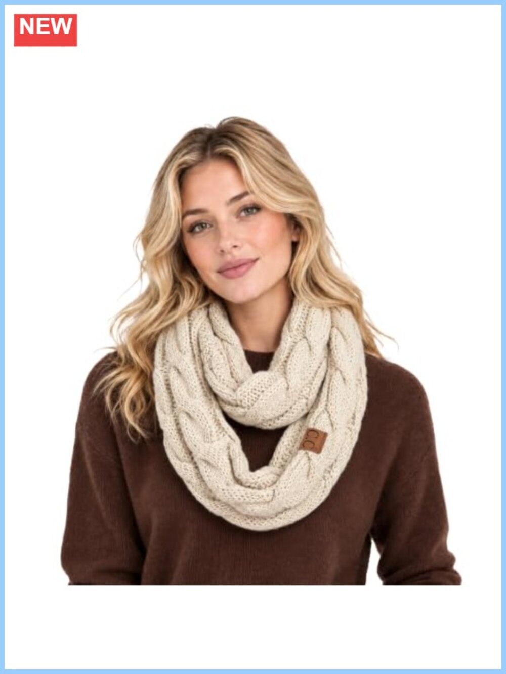 Chunky Knit Cable Infinity Scarf Soft Acrylic Cowl Loop Winter Wrap